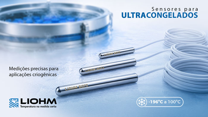 Sensor para ultracongelados utilizado em aplicações criogênicas para medição de temperatura de até -196 °C.
